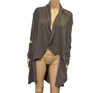 Mono B Brown Waffle Textured Cutout Open Front Cardigan Jacket Thumb Holes Small